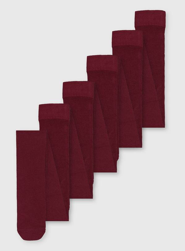 Maroon Cotton-Rich Tights 5 Pack - 11-12 years